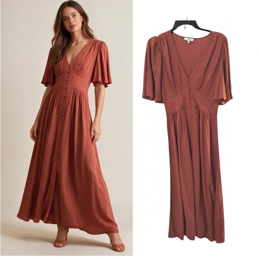 La Redoute French Chic Brick Red 100% Viscose Maxi Dress Size 4 Style GJI443